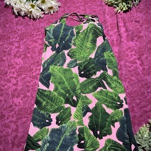 TOPSHOP Palm Leaf Print Cross Back Strap Slip Dress Size 2- Made in Morocco